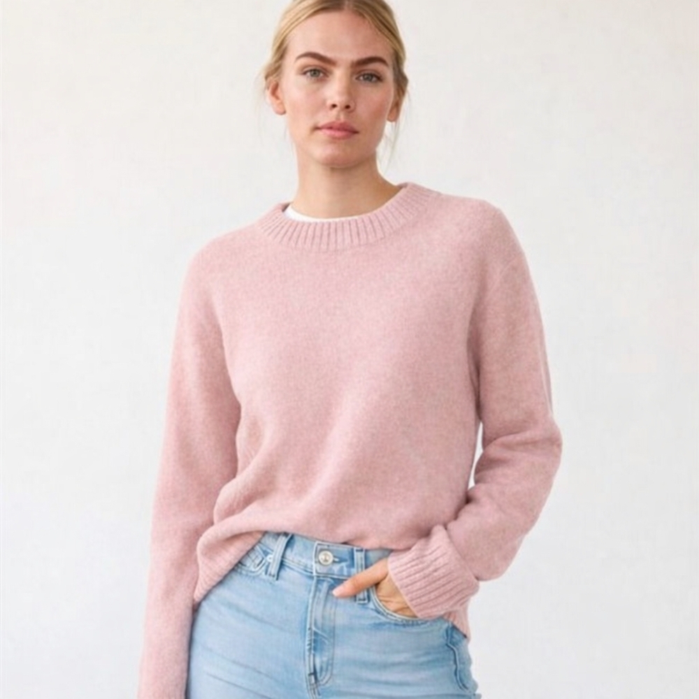 AYR Wool Alpaca Light Pink Kickback Crew Sweater, M